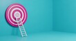 © AS Studio - Reaching Goals Ladder Ascending to Target Bullseye on a Teal Wall - Achievement Concept