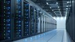 © waragron - A modern data center corridor lined with server racks featuring illuminated indicators and a sleek, high-tech environment.
