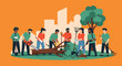 © Nure - Diverse volunteers beautifying city park with rakes, shovels, and chainsaw, fostering community spirit during a vibrant outdoor cleanup project