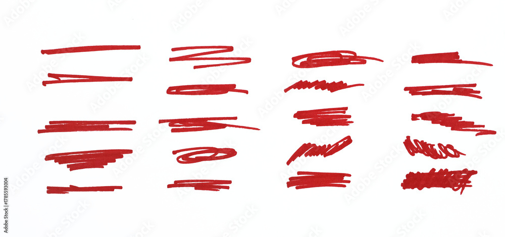 Red marker underline brush stroke set. Marker red pen highlights ...