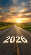 © SiyamBin - High quality photo of road leading to the sunrise with the year 2026 painted on the asphalt