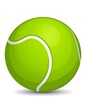 © komar - A vibrant, cartoon-style tennis ball with a bright green surface and distinctive white curved felt lines. It has a slight shadow