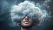 © medi - Captivating portrait of a man's mind enveloped by a swirling cloud, symbolizing deep thought, mental fog, obscured clarity, or creative contemplation