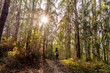 © unai - Mother playing with child in eucalyptus forest during autumn