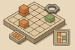 © ZubVector - 3d puzzle game interface with blocks and gear in isometric design
