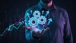 © Stocks Buddy - A hand holding a glowing gears with arrows rising showing progress, productivity and efficiency