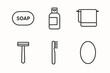 © Nataliia - Bathroom essentials icons: soap, shampoo, towel, razor, toothbrush, mirror