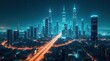 © Leonardo - Vista aérea de una ciudad inteligente futurista con elegantes rascacielos y arquitectura moderna, conectada por una compleja red