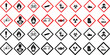 © MR Vector Store - GHS pictograms. Warning Hazard Hazardous Danger Dangerous Icon set. Explosive Flammable Oxidizing Compressed Gas Corrosive Toxic Harmful Corrosive Environmentally Unsafe Vector Symbols