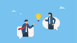 © Saklarboy - Colleague standing on speech bubble talking about new ideas. Business communication, work discussion or conversation to gathering new idea concept, business people.