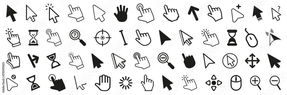 Click cursor icon collection. Set of computer mouse symbol. Arrow, hand ...