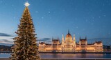 Christmas in Budapest - Illuminated Parliament and Festive Tree.