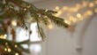 © tao - Close - up of a Christmas tree with pine branches and light bulbs creating a bokeh effect against a blurred background, symbolizing the warm and cozy Christmas atmosphere.