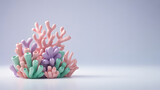 Pastel Coral Reef Arrangement: Abstract Underwater World with Pink, Purple, and Green Corals on Light Background, Marine Life Concept