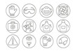 © Александр Михайлюк - Glass Art Safety Essentials. Line style round vector icons of Glass Art Safety: Cut-Proof Gloves, Safety Glasses, Dust Mask,
