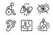 © Александр Михайлюк - Special Needs Icons. Line style icons of special needs and accessibility: mobility assistance icon, sign language alert, vision