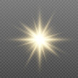 © dedstock - Realistic light flare with radiant beams and soft glowing edge. Transparent white shine effect for photo overlay. Vector sllustration.