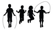 © MDRiad - Children jumping rope silhouettes isolated on white background, Vector