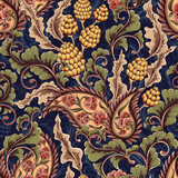 Luxurious 3D baroque floral tapestry with golden woven patterns and deep regal tones.
