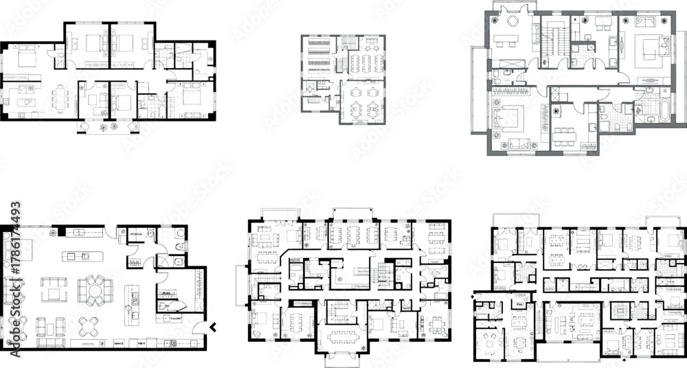 Collection of six different floor plan layouts Stock Vector | Adobe Stock