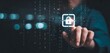 © Jubayer - Businessman touching virtual master key with binary number code for identity and access password ,technology security system and prevent hacker concept. security system and prevent