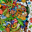 © balabolka - Puerto Rico cartoon doodle vector frame illustration. Funny Puerto-Rican whimsical border design. Caribbean tropical elements