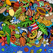 © balabolka - Puerto Rico cartoon doodle vector frame illustration. Funny Puerto-Rican whimsical border design. Caribbean tropical elements