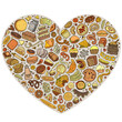 © balabolka - Set of bakery cartoon doodle objects. Heart form composition