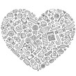 © balabolka - Sketchy vector set of Candies cartoon doodle objects, symbols and items. Heart form composition