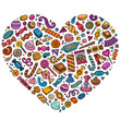 © balabolka - Colorful vector set of Candies cartoon doodle objects, symbols and items. Heart form composition