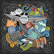 © balabolka - Vector Journey hand drawn cartoon doodle chalkboard illustration. Travel funny objects and elements design.