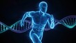 © Aamir - A glowing blue running figure with energy dna waves, showing strength and motion, high testosterone, boost testosterone