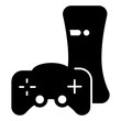 © iconqueen - Modern gaming console and joystick solid icon, gaming device concept, Video game gamepad sign on white background, glyph style for mobile web design. Vector graphics.