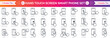 © Ragena - Hand holding mobile phone horizontally and vertically with blank screen illustration vector icons set line editable stroke. Outline style different gesture hands is touching smartphone display