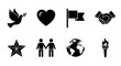 © LOBSTER LARRY - Peace and unity icons: dove, heart, flag, handshake, star, friends, earth, torch