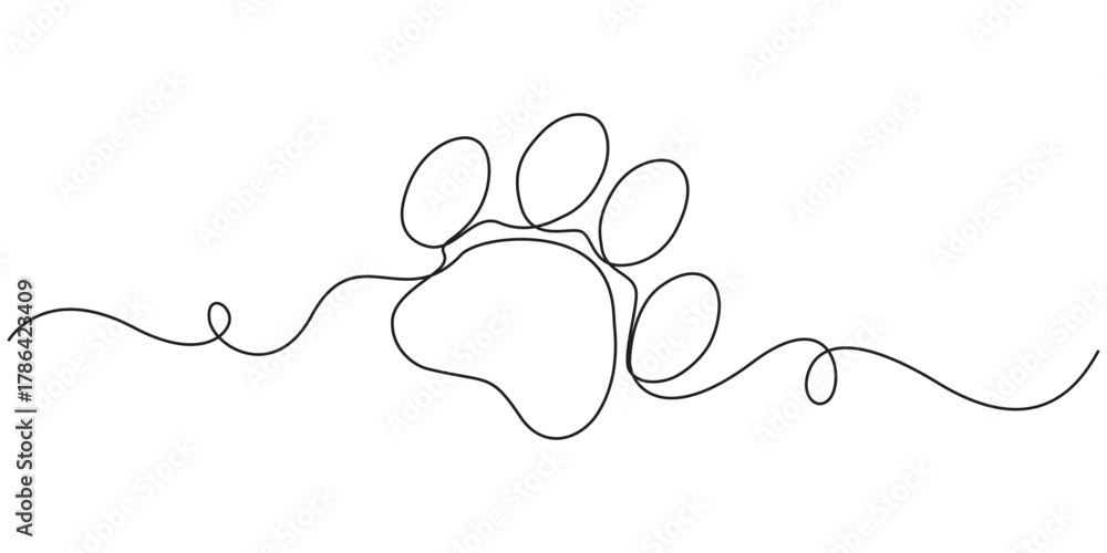Continuous one line drawing of a animal paw pad, One line drawing of a ...