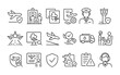 © 123levit - Linear aviation and travel icons with airplane, pilot, security symbols for modern design