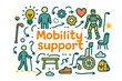 © BROTHER - Mobility Support Doodle. Mobility support. Hand-drawn doodle illustration of mobility support. Human figure,