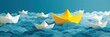 © Максим Зайков - Boat paper concept yellow ship business leadership leader lead origami partnership. Background boat paper concept change journey success crew blue compass unique different fleet join team challenge