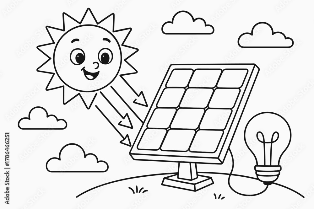 Solar Energy Coloring Page. How solar panels work children?s coloring ...