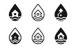 © Настя Шевчук - Flood Restoration Logos. Dealing with home flooding and water damage. Set Logo of dealing with home flooding and water damage: droplet with rising arrow