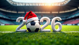 soccer ball with santa hat making 2026 numbers, horizontal