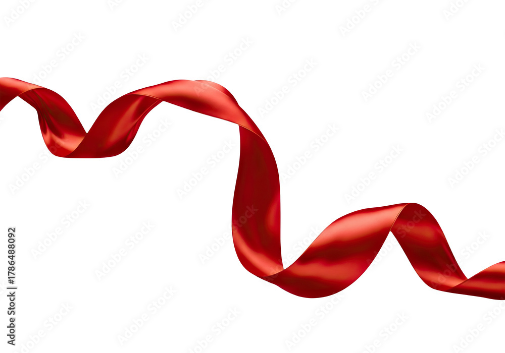 Red Flow Ribbon Elegant flowing red ribbon isolated on transparent background with ...