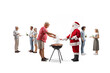 © Ljupco Smokovski - Christmas bbq party, young and older people and Santa claus waiting for bbq