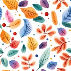 Naklejka na meble Colorful autumn leaves and berries pattern on white background