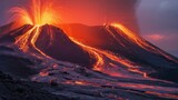 Active volcano erupting with lava flowing down the mountainside a powerful display of natures force for geological studies and environmental awareness
