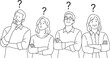 © mstsumaya - Four diverse people standing with question marks above their heads contemplating a difficult decision