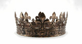 Majestic antique crown with intricate fleur de lis details exudes regal power and historical prestige for luxury branding