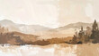 © hardvicore - Abstract beige, white and brown acrylic painting on canvas, natural landscape with mountains