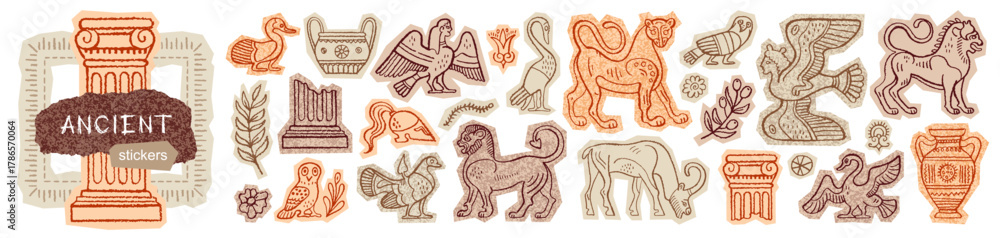 Vector de Stock Ancient Greek and Roman sticker. Vase, sculpture ...